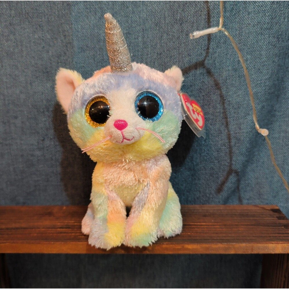 Ty Beanie Boos Heather Uni-Kitty 6" Plush Pastel Rainbow